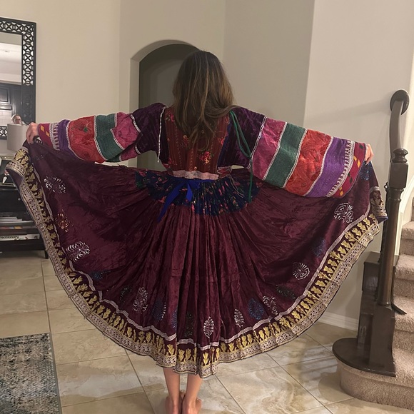 Vintage Afghani dress Purple red and green Bishop Sleeves Boho Kuchi Size‎ XS - Picture 6 of 8